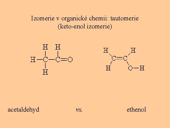 Izomerie v organické chemii: tautomerie (keto-enol izomerie) acetaldehyd vs. ethenol 