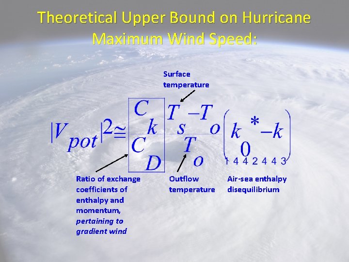 Theoretical Upper Bound on Hurricane Maximum Wind Speed: Surface temperature Ratio of exchange coefficients