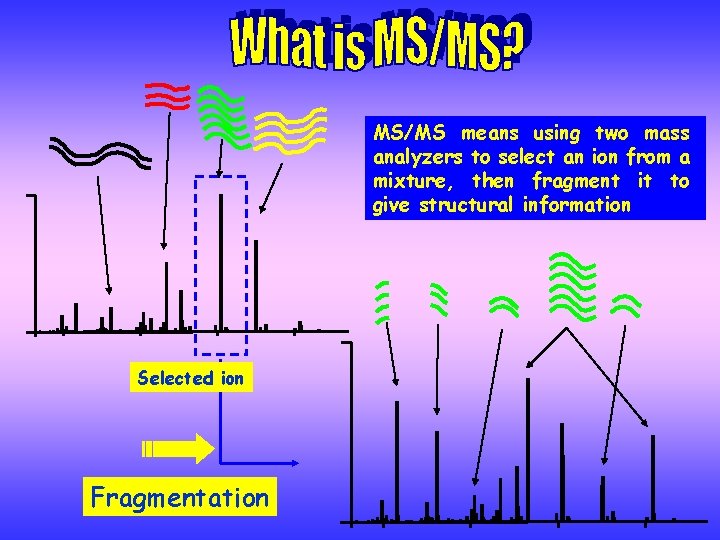 MS/MS means using two mass analyzers to select an ion from a mixture, then