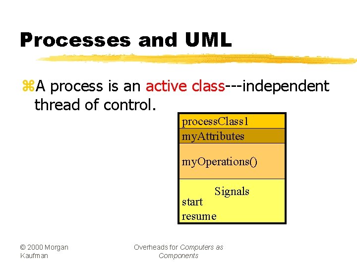 Processes and UML z. A process is an active class---independent thread of control. process.