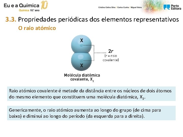 3. 3. Propriedades periódicas dos elementos representativos O raio atómico Raio atómico covalente é 3. 3. Propriedades periódicas dos elementos representativos O raio atómico Raio atómico covalente é