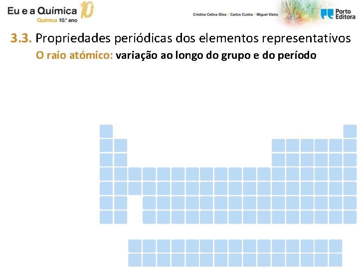 3. 3. Propriedades periódicas dos elementos representativos O raio atómico: variação ao longo do 3. 3. Propriedades periódicas dos elementos representativos O raio atómico: variação ao longo do