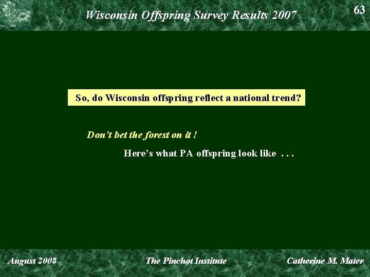 Wisconsin Offspring Survey Results 2007 63 So, do Wisconsin offspring reflect a national trend?