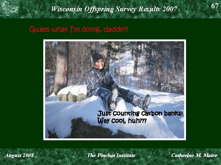 Wisconsin Offspring Survey Results 2007 67 Guess what I’m doing, daddy? ? Just counting