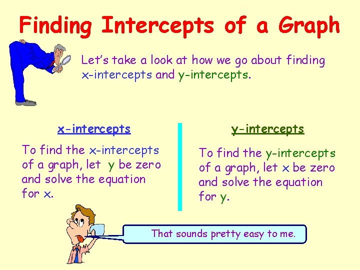 Finding Intercepts of a Graph Let’s take a look at how we go about