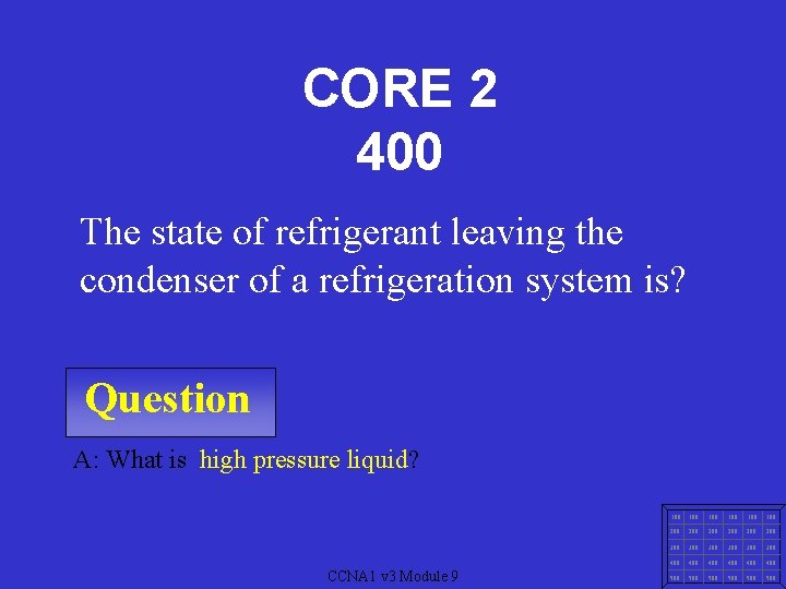 CORE 2 400 The state of refrigerant leaving the condenser of a refrigeration system