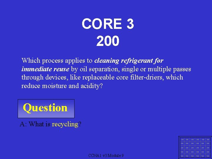 CORE 3 200 Which process applies to cleaning refrigerant for immediate reuse by oil