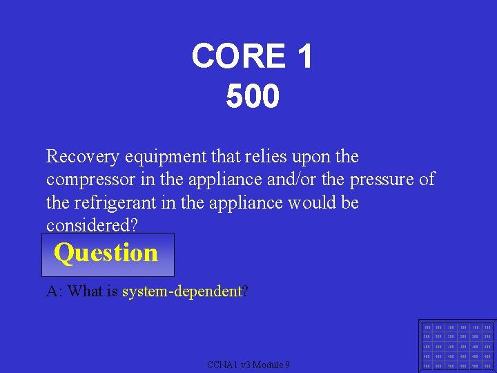 CORE 1 500 Recovery equipment that relies upon the compressor in the appliance and/or