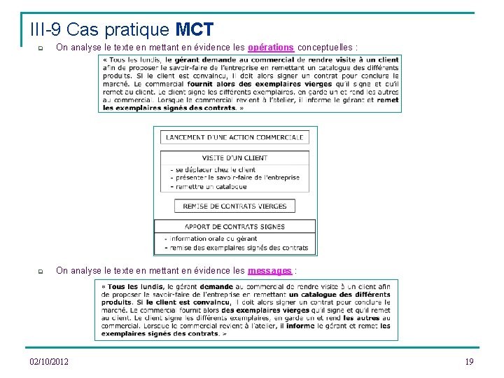 III-9 Cas pratique MCT q On analyse le texte en mettant en évidence les
