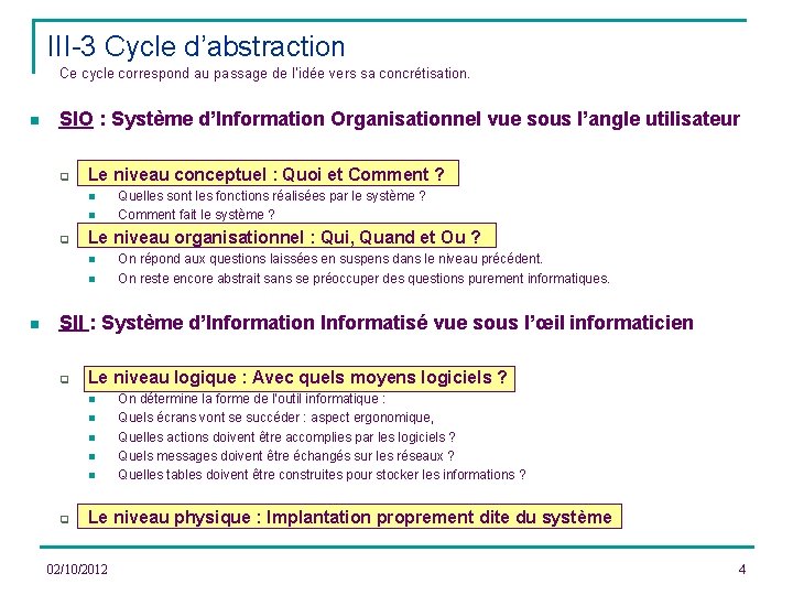 III-3 Cycle d’abstraction Ce cycle correspond au passage de l’idée vers sa concrétisation. n