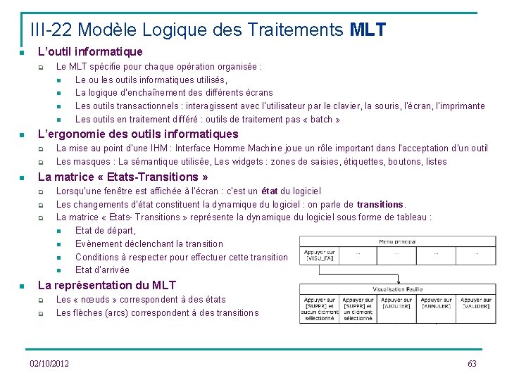 III-22 Modèle Logique des Traitements MLT n L’outil informatique q n L’ergonomie des outils