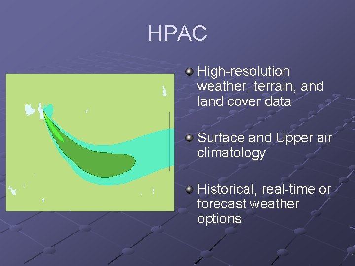 HPAC High-resolution weather, terrain, and land cover data Surface and Upper air climatology Historical,