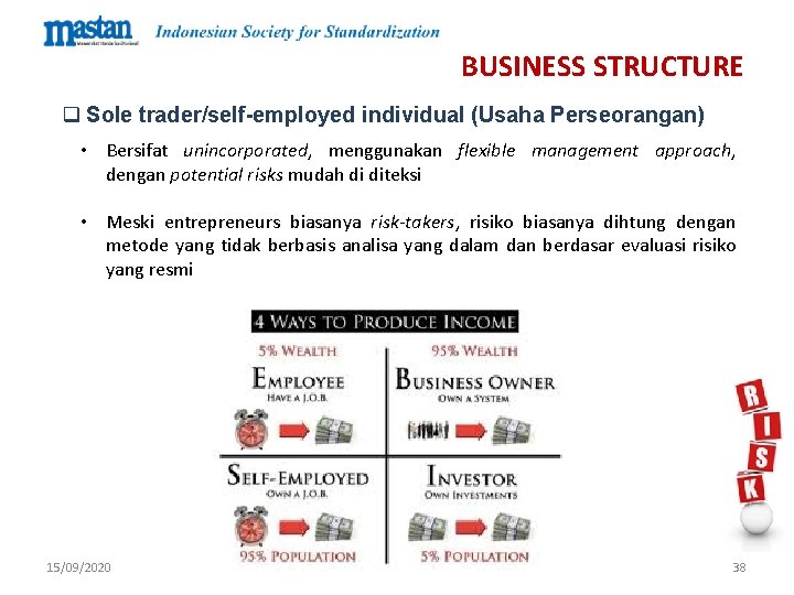 BUSINESS STRUCTURE q Sole trader/self-employed individual (Usaha Perseorangan) • Bersifat unincorporated, menggunakan flexible management