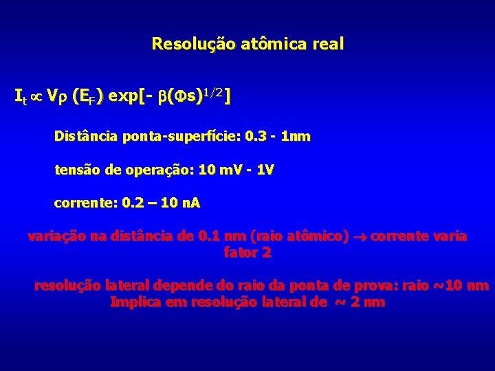 Resolução atômica real It V (EF) exp[- b( s)1/2] Distância ponta-superfície: 0. 3 -