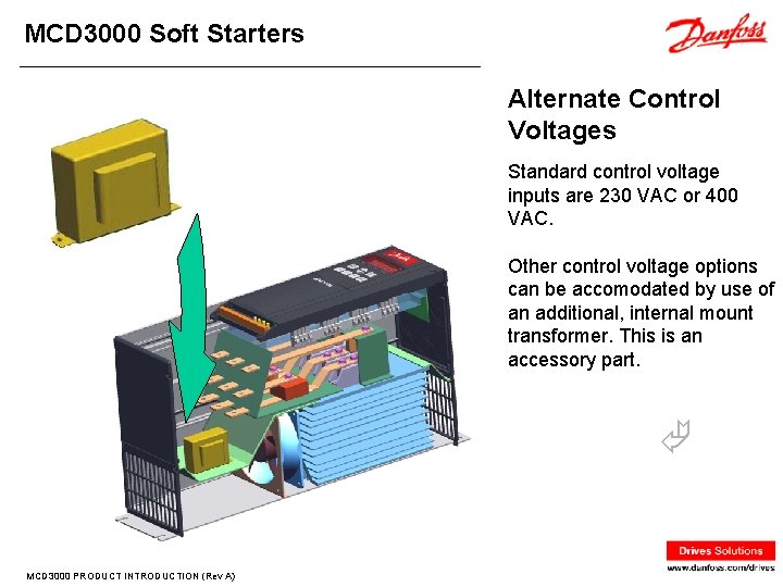 MCD 3000 Soft Starters Alternate Control Voltages Standard control voltage inputs are 230 VAC