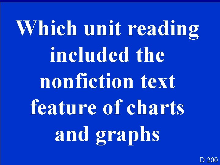 Which unit reading included the nonfiction text feature of charts and graphs D 200