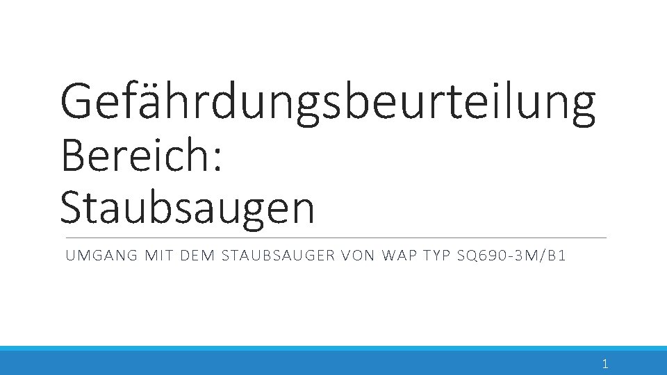 Gefährdungsbeurteilung Bereich: Staubsaugen UMGANG MIT DEM STAUBSAUGER VON WAP TYP SQ 690 -3 M/B