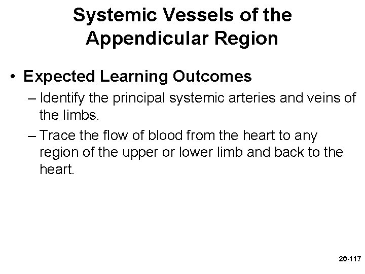 Systemic Vessels of the Appendicular Region • Expected Learning Outcomes – Identify the principal