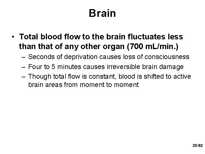 Brain • Total blood flow to the brain fluctuates less than that of any