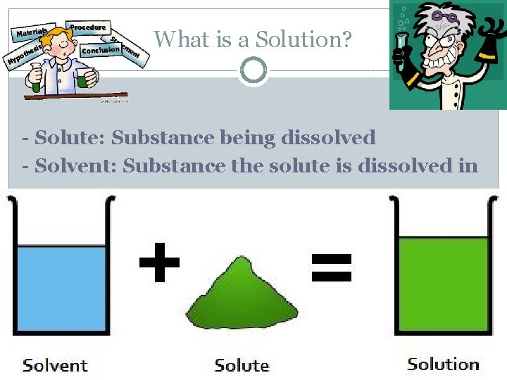 What is a Solution? - Solute: Substance being dissolved - Solvent: Substance the solute