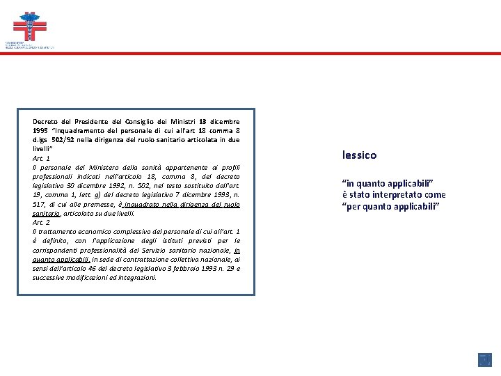 Decreto del Presidente del Consiglio dei Ministri 13 dicembre 1995 “Inquadramento del personale di