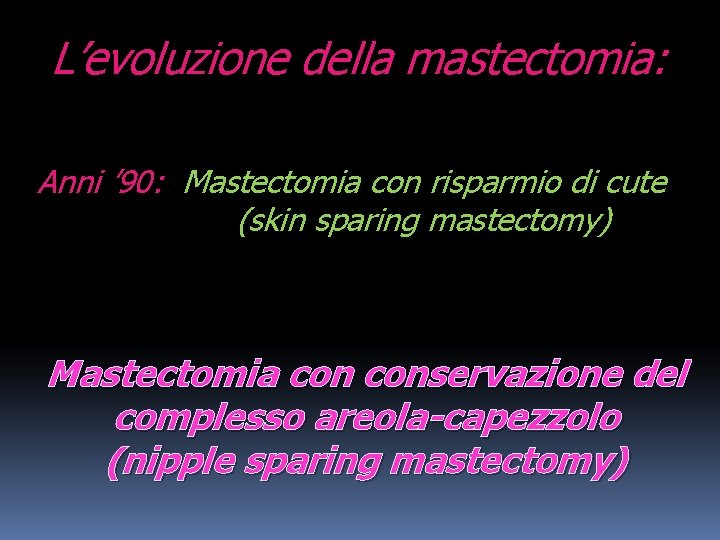 L’evoluzione della mastectomia: Anni ’ 90: Mastectomia con risparmio di cute (skin sparing mastectomy)