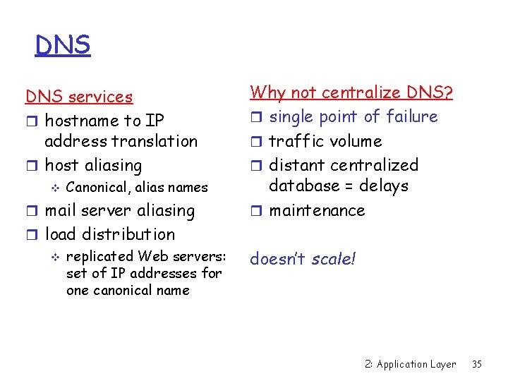 DNS services r hostname to IP address translation r host aliasing v Canonical, alias