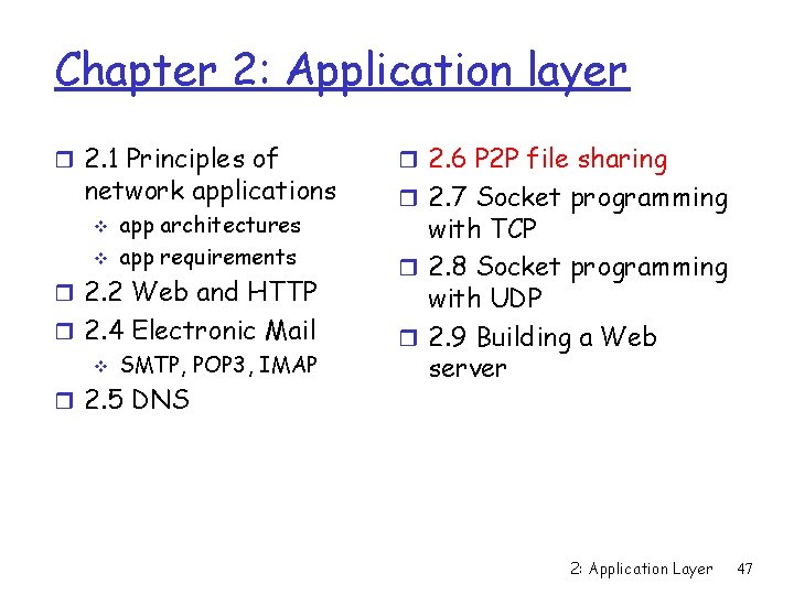 Chapter 2: Application layer r 2. 1 Principles of network applications v v app