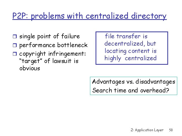 P 2 P: problems with centralized directory r single point of failure r performance