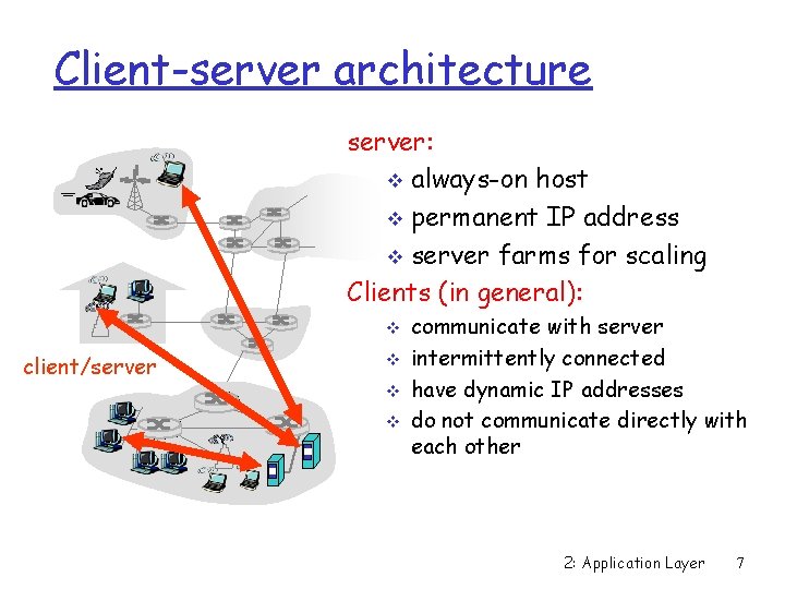 Client-server architecture server: v always-on host v permanent IP address v server farms for