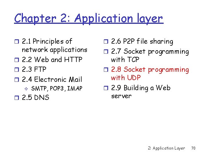 Chapter 2: Application layer r 2. 1 Principles of network applications r 2. 2