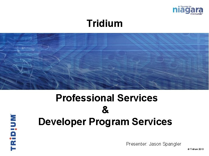 Tridium Professional Services & Developer Program Services Presenter: Jason Spangler © Tridium 2013 