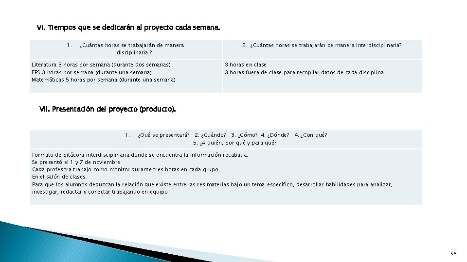 VI. Tiempos que se dedicarán al proyecto cada semana. 1. ¿Cuántas horas se trabajarán