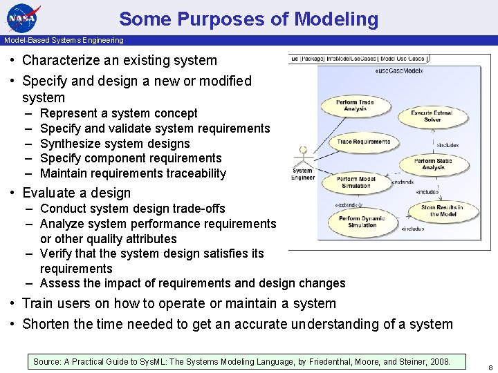 Some Purposes of Modeling Model-Based Systems Engineering • Characterize an existing system • Specify