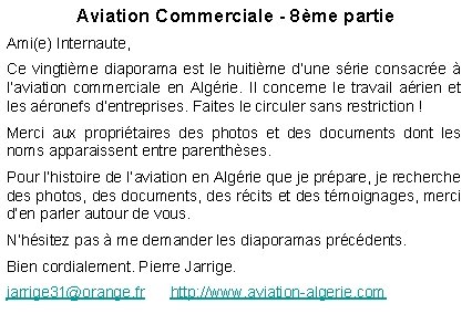 Aviation Commerciale - 8ème partie Ami(e) Internaute, Ce vingtième diaporama est le huitième d’une
