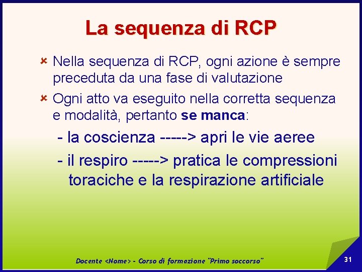 La sequenza di RCP û Nella sequenza di RCP, ogni azione è sempre preceduta