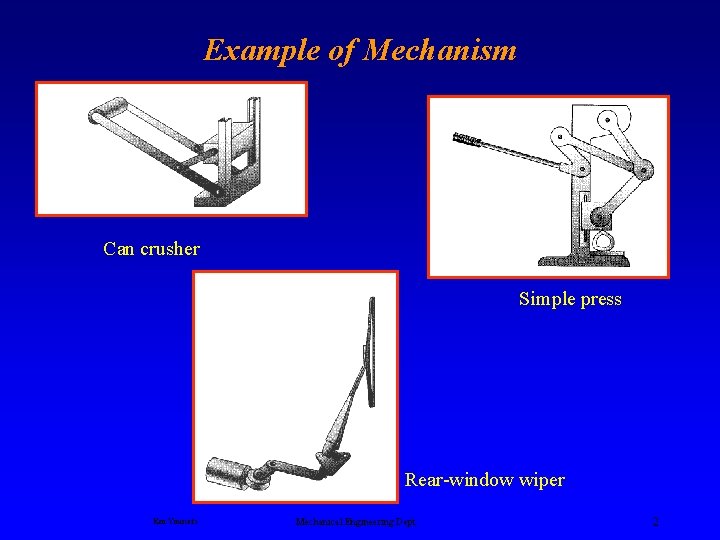 Example of Mechanism Can crusher Simple press Rear-window wiper Ken Youssefi Mechanical Engineering Dept.