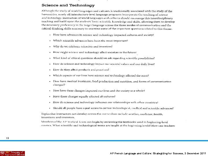 13 AP French Language and Culture: Strategizing for Success, 3 December 2011 