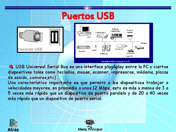 Puertos USB Universal Serial Bus es una interface plug&play entre la PC y ciertos