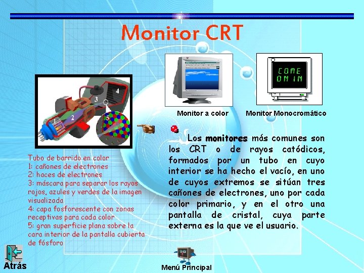 Monitor CRT Monitor a color Tubo de barrido en color 1: cañones de electrones