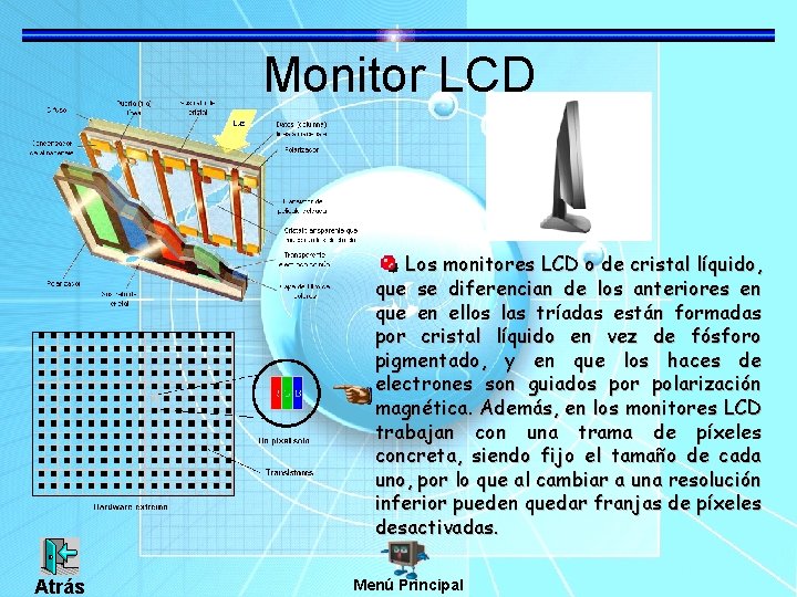 Monitor LCD Los monitores LCD o de cristal líquido, que se diferencian de los