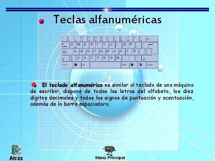 Teclas alfanuméricas El teclado alfanumérico es similar al teclado de una máquina de escribir,