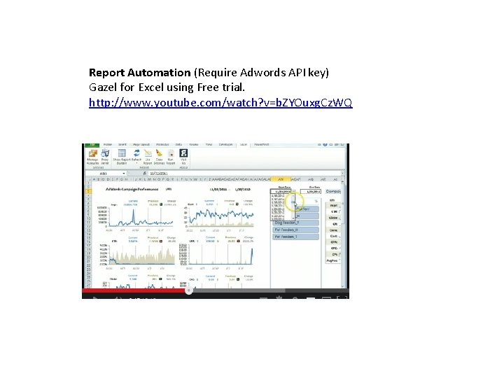 Report Automation (Require Adwords API key) Gazel for Excel using Free trial. http: //www.