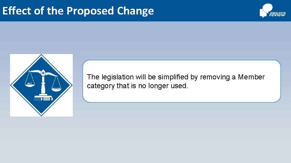 Effect of the Proposed Change The legislation will be simplified by removing a Member