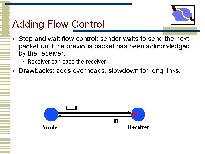 Adding Flow Control • Stop and wait flow control: sender waits to send the