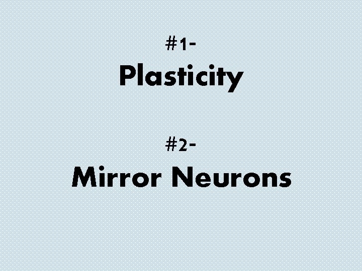 #1 - Plasticity #2 - Mirror Neurons 