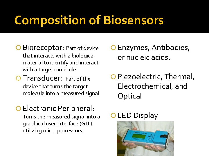 Anthony Catalano Biosensors What are Biosensors Any device