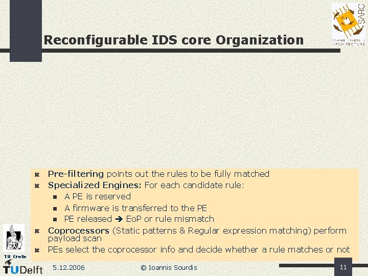 Reconfigurable IDS core Organization TU Crete Pre-filtering points out the rules to be fully Reconfigurable IDS core Organization TU Crete Pre-filtering points out the rules to be fully
