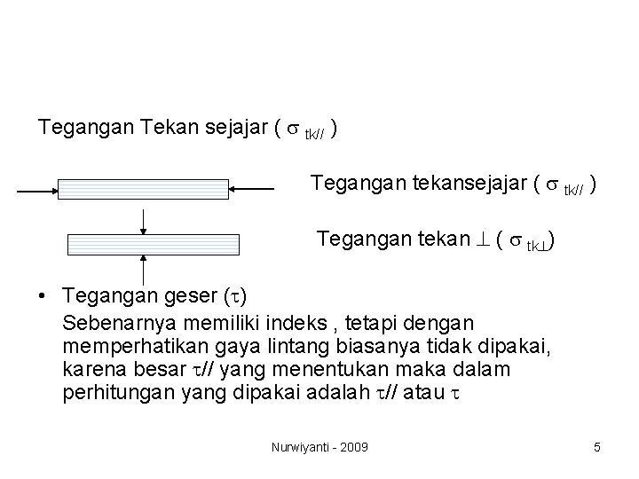 Tegangan Tekan sejajar ( s tk// ) Tegangan tekan ( s tk ) •