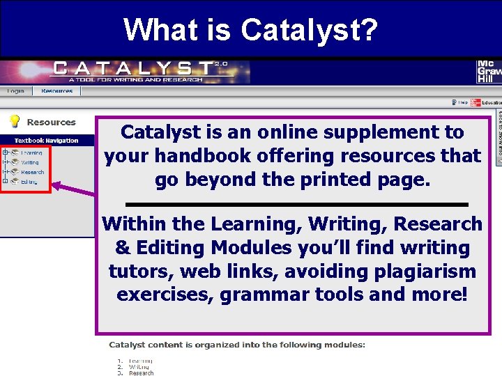 What is Catalyst? Catalyst is an online supplement to your handbook offering resources that